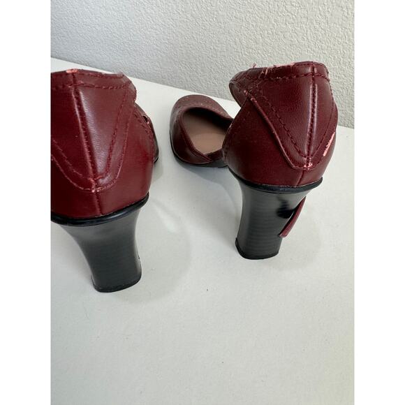 Vintage Women's Retro Highlights Maroon Leather Heel Sandal Size 6 - Picture 10 of 12